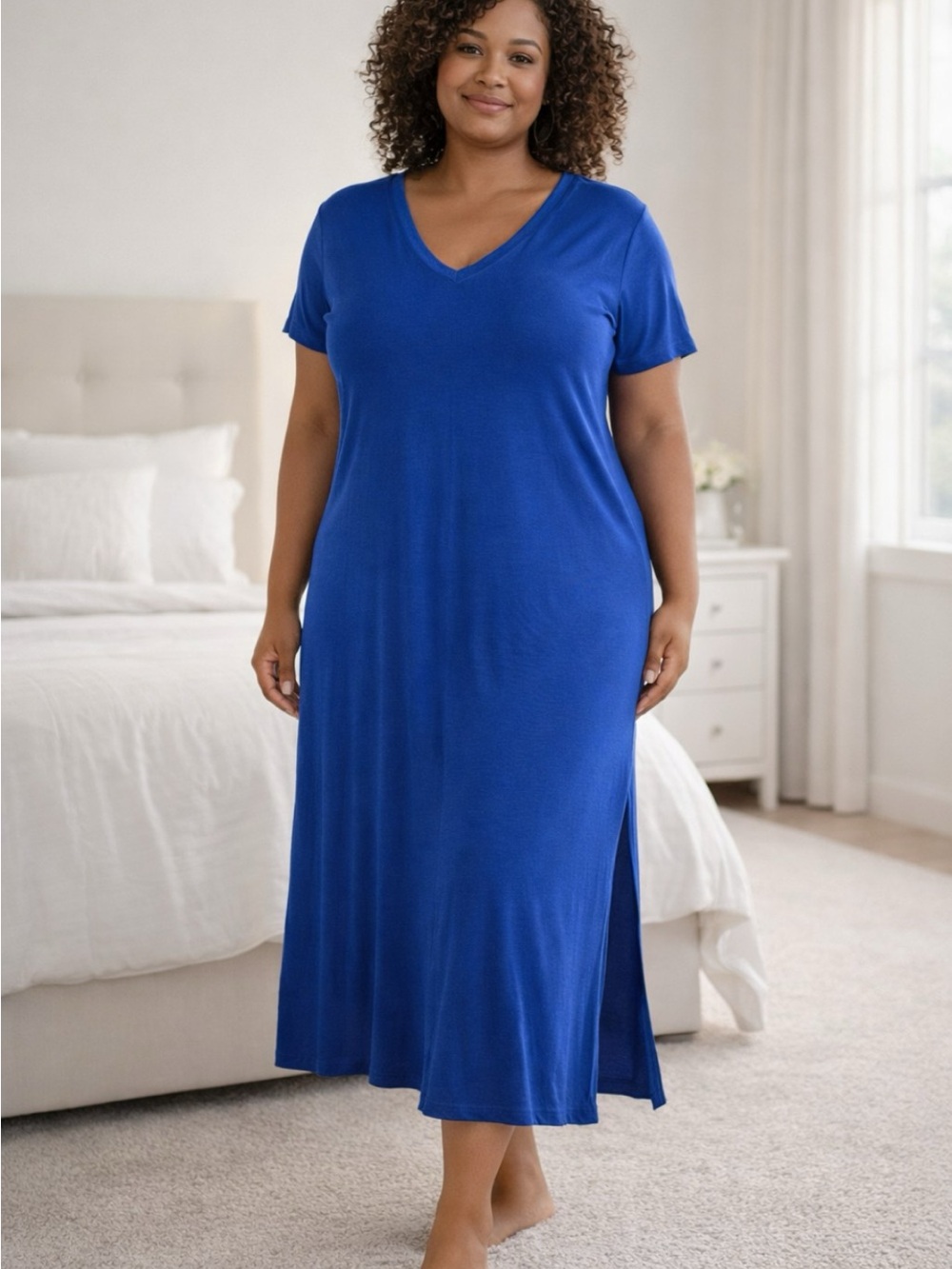 Blue V-Neck Maxi Dress